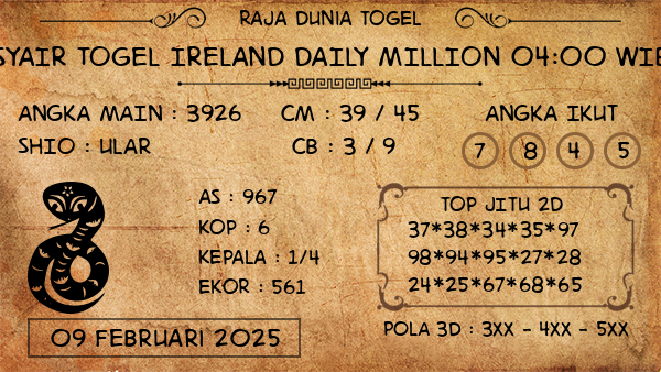 Prediksi Ireland Daily Million 04:00 WIB