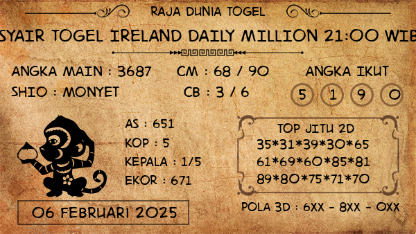 Prediksi Ireland Daily Million 21:00 WIB